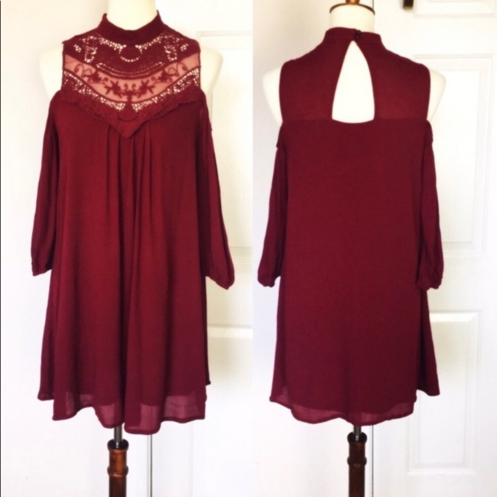 A.U.W. Red Burgundy Cut Out Shoulders Dress Red Size S